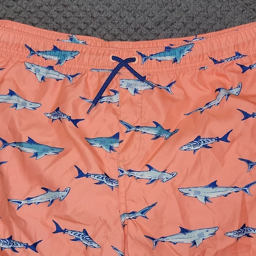 Lands End Boys Shark Printed Volley Swim Trunks Shorts Size L (14H-16H)